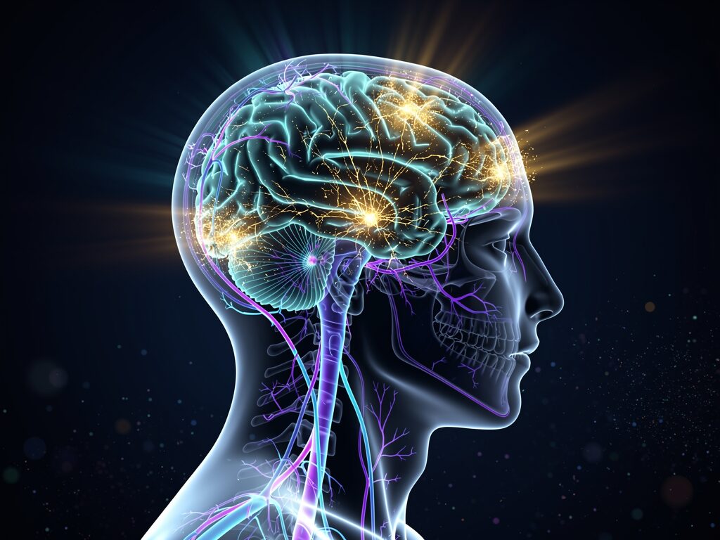 Highresolution illustration of neural pathways lighting up during cognitive enh